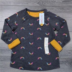 NWT - Cat & Jack Girls' Printed Double-Knit Long Sleeve T-Shirt - Charcoal Gray